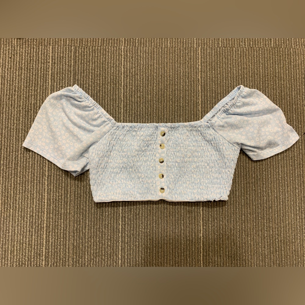 Blue and white floral print crop top